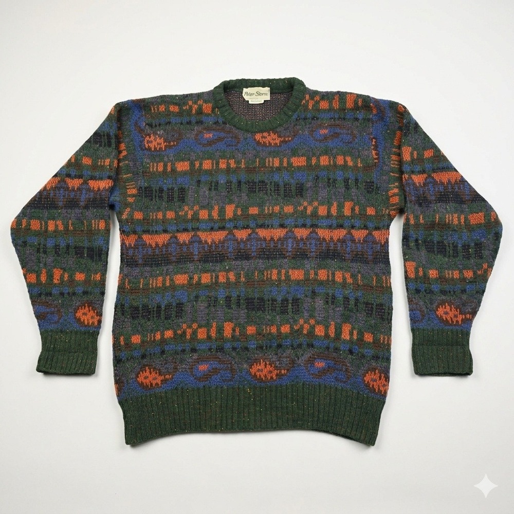 VTG Pierre Paul Mohair Wool Sweater Mens L Made in Italy Geometric Abstract Blue - Picture 1 of 9